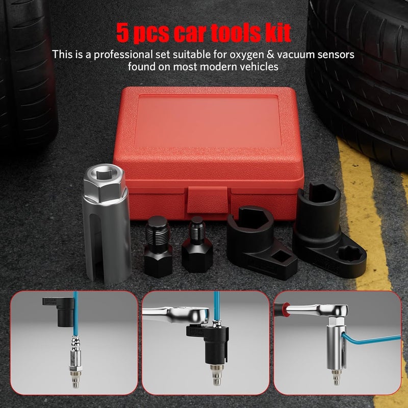 HTOMT 5PCS Oxygen Sensor Socket Removal Tool Wrench and Thread Chaser Set O2 Oxygen Sensor Socket Set Automotive Oxygen Sensor Removers for Removing and Install Oxygen Sensors Hex Vacuum Switches - Image 4